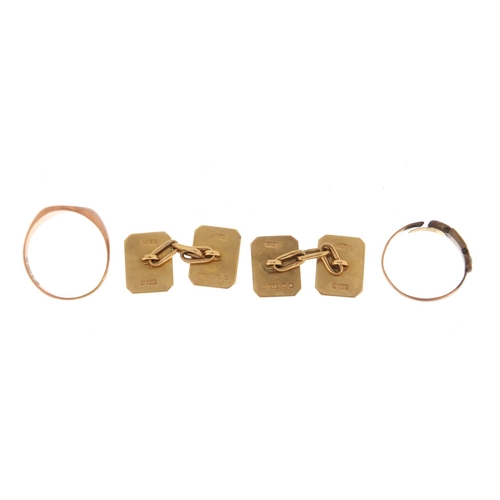 2363 - Pair of 9ct gold cuff links, 9ct gold signet ring and one other, approximate weight 14.6g