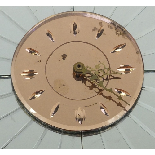 2008 - Art Deco flower head design peach and clear glass wall clock, 38cm in diameter