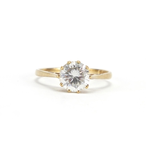 2429 - 9ct gold clear stone solitaire ring, size O, approximate weight 2.1g