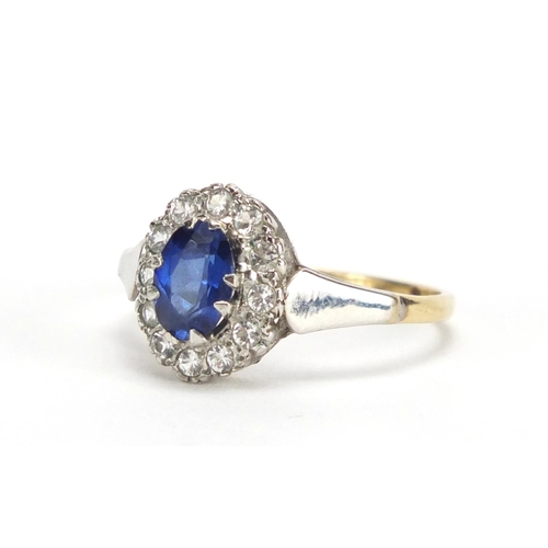 2396 - 9ct gold blue and clear stone ring, size Q, approximate weight 2.2g