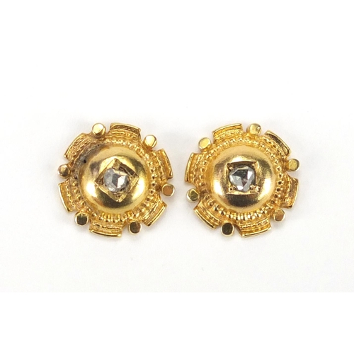 2407 - Pair of Victorian style 9ct gold diamond stud earrings, approximate weight 1.6g