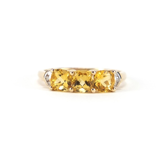 2411 - 9ct gold citrine and diamond ring, size P, approximate weight 2.3g