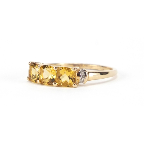 2411 - 9ct gold citrine and diamond ring, size P, approximate weight 2.3g