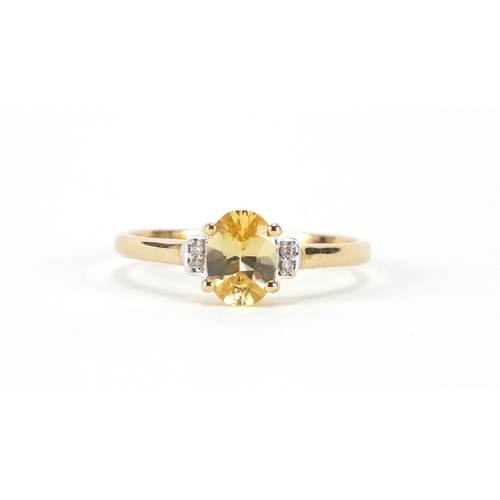 2433 - 9ct gold citrine and diamond ring, size R, approximate weight 1.9g