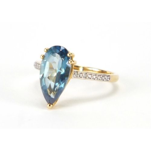 2395 - 9ct gold tear drop topaz and zircon ring, with Gemporia certificate, size R, approximate weight 3.3g