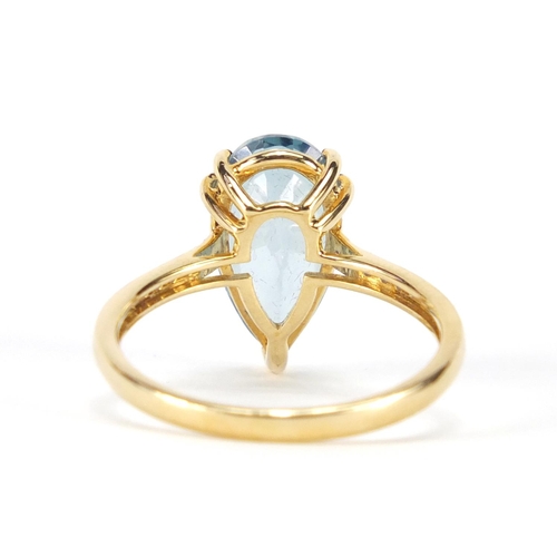 2395 - 9ct gold tear drop topaz and zircon ring, with Gemporia certificate, size R, approximate weight 3.3g