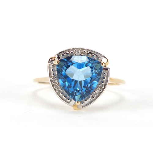 2366 - 9ct gold blue topaz and diamond ring with Gemporia certificate, size S, approximate weight 3.0g