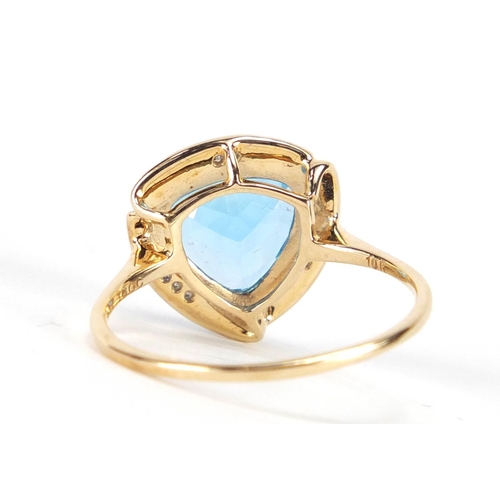 2366 - 9ct gold blue topaz and diamond ring with Gemporia certificate, size S, approximate weight 3.0g