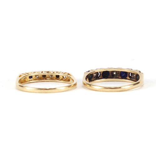 2415 - Two 9ct gold sapphire, diamond and clear stone half eternity rings, sizes K and M, approximate weigh... 