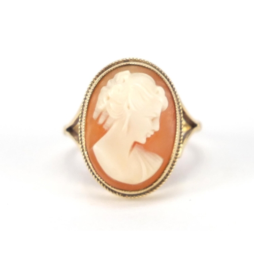 2364 - 9ct gold cameo maiden head ring, size N, approximate weight 4.8g