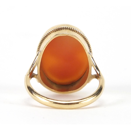 2364 - 9ct gold cameo maiden head ring, size N, approximate weight 4.8g