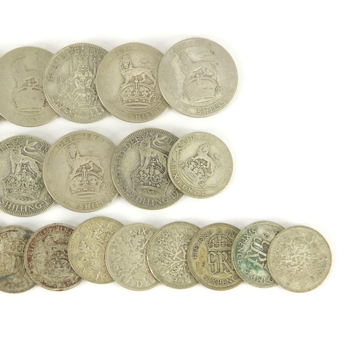 2302 - Mostly British pre 1947 coins including shillings and florins, approximate weight 320.0g