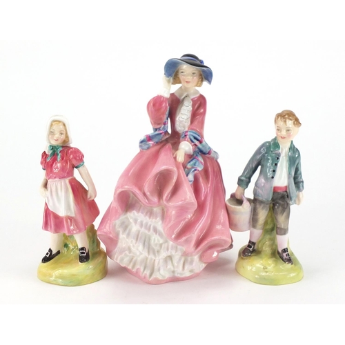 2131 - Three Royal Doulton figures, Jack HN2060, Jill HN2061 and Top O'The Hill HN1349, the largest 18.5cm ... 