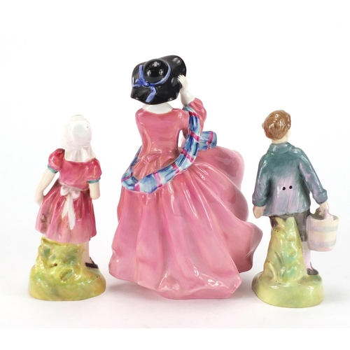 2131 - Three Royal Doulton figures, Jack HN2060, Jill HN2061 and Top O'The Hill HN1349, the largest 18.5cm ... 