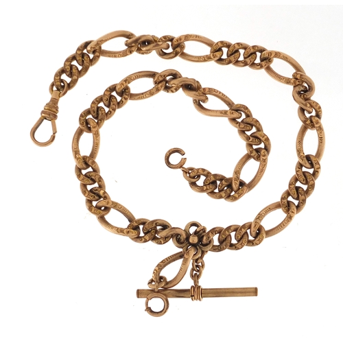 2375 - Victorian style gold plated Albert chain with T-bar, 36cm in length, approximate weight 70.2g