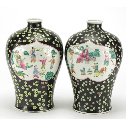 2089 - Pair of Chinese porcelain baluster vases, each hand painted with figures and flowers, each 31cm high