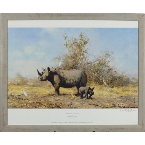 56 - David Shepherd - Pencil signed print, The Rhino's Last Stand, framed, 49cm x39cm