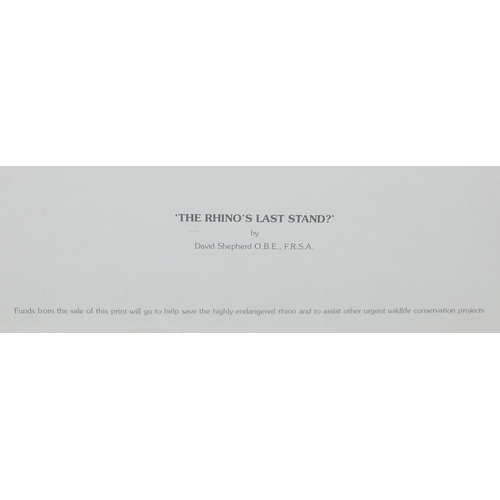 56 - David Shepherd - Pencil signed print, The Rhino's Last Stand, framed, 49cm x39cm