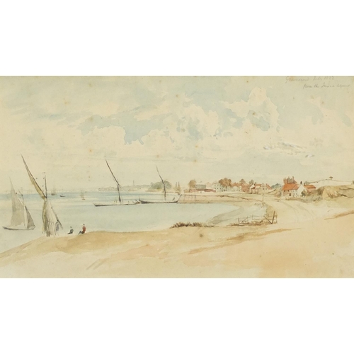 433 - Gravesend coastal scene, watercolour on paper, mounted and framed, 24.5cm x 14cm