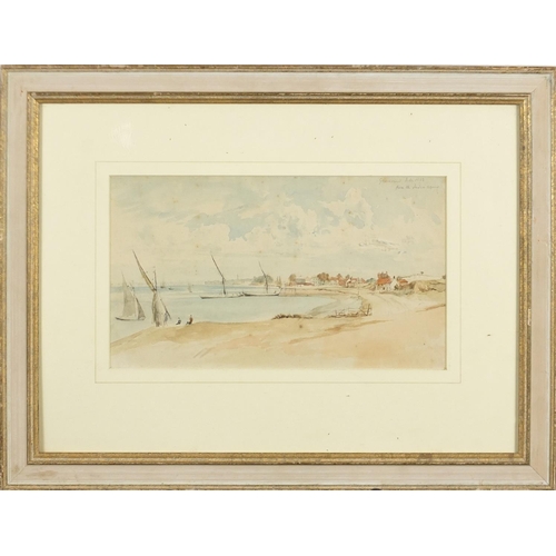 433 - Gravesend coastal scene, watercolour on paper, mounted and framed, 24.5cm x 14cm