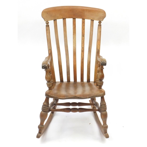 18 - Elm slat back rocking chair, 103cm high