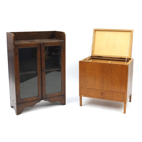 81 - Glazed oak bookcase and an Art Deco work table