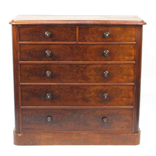 3 - Victorian mahogany six drawer chest fitted with two short above four long graduated drawers, 132cm H... 