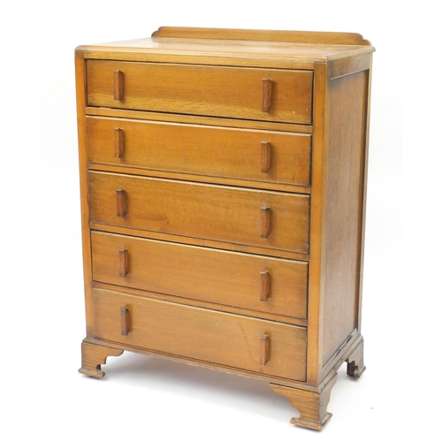 114 - Light oak five drawer chest, 112cm H x 80cm W x 44cm D