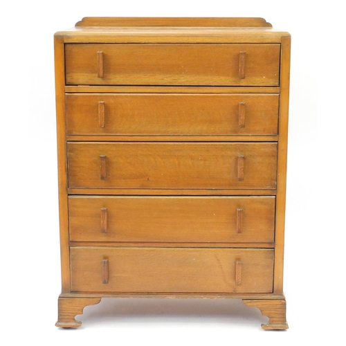 114 - Light oak five drawer chest, 112cm H x 80cm W x 44cm D