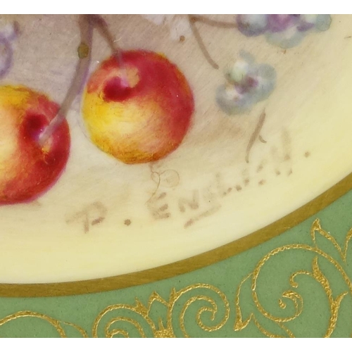 2197 - Royal Worcester porcelain cabinet plate, hand painted with fruit by P English, factory marks to the ... 
