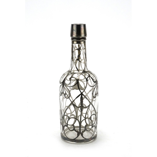 2199 - Art Nouveau glass decanter with silver foliate overlay, retailed by Roodruff & Horsfield, 27.5cm hig... 