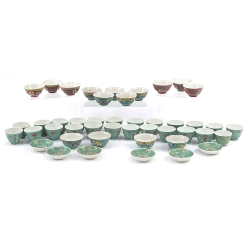2184 - Group of Chinese hand painted porcelain rice bowls and saucers