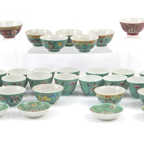 2184 - Group of Chinese hand painted porcelain rice bowls and saucers