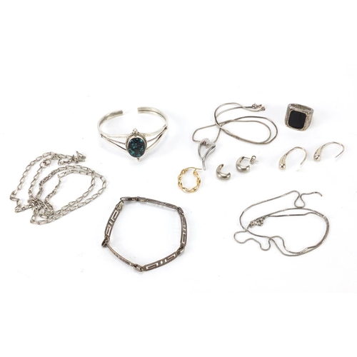 359 - Silver jewellery including necklaces, earrings, bracelets and a 9ct gold hoop earring, approximate w... 