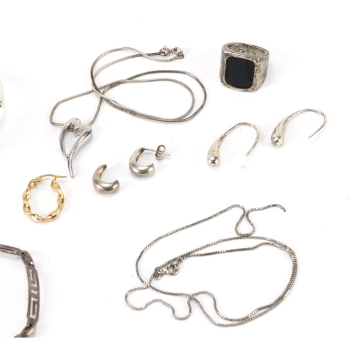 359 - Silver jewellery including necklaces, earrings, bracelets and a 9ct gold hoop earring, approximate w... 