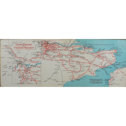 950 - South Eastern and Chatham Railway map, reproduced by courtesy of British Railways Board, framed, 65c... 