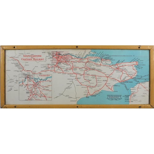 950 - South Eastern and Chatham Railway map, reproduced by courtesy of British Railways Board, framed, 65c... 