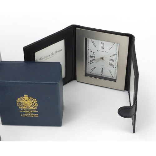 709 - Three as new travel clocks, retailed by G Collins & Sons Limited Royal Tunbridge Wells