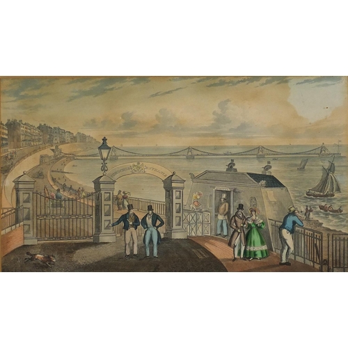 632 - 19th century coloured engraving, chain pier at Brighton, mounted and framed, 39cm x 23cm