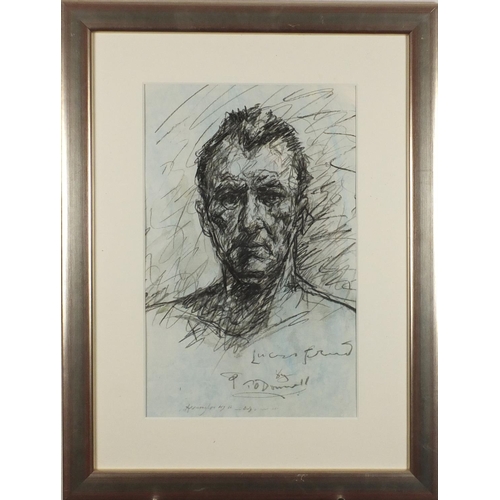 627 - T O'Donell - Portrait, Lucian Freud, mounted and framed, 45cm x 29cm