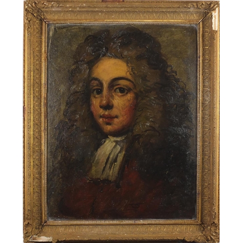 631 - Old Master style portrait, oil on board, bearing a monogram, framed, 43cm x 33cm
