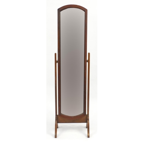 53 - Mahogany cheval mirror with bevelled glass, 154cm high