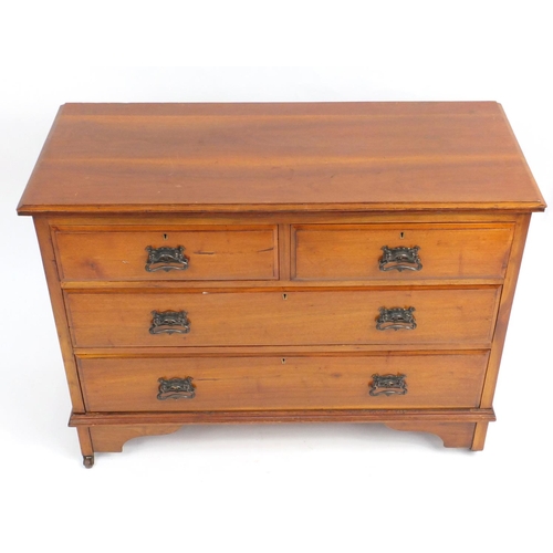 13 - Edwardian walnut four drawer chest, 79cm H x 105cm W x 45cm D