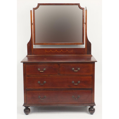 47 - Edwardian inlaid mahogany four drawer chest with mirrored back, 161cm H x 106cm W x 48cm D