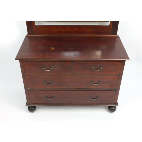 47 - Edwardian inlaid mahogany four drawer chest with mirrored back, 161cm H x 106cm W x 48cm D