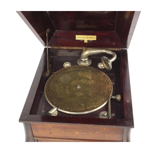 43 - Edwardian inlaid mahogany Fullotone gramophone cabinet