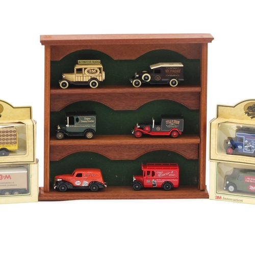 840 - 3M advertising die cast vehicles with boxes and display shelf