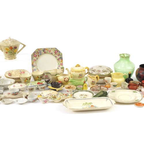 869 - China including Poole pottery, Limoges, Wade, dolls house tea services and a Palissy part tea servic... 