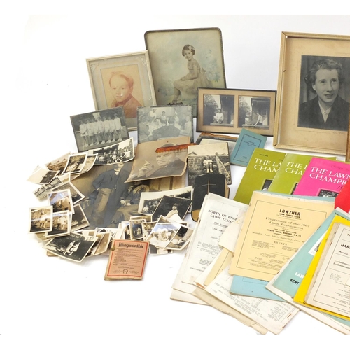 866 - Large selection of vintage black and white family photographs and tennis programmes