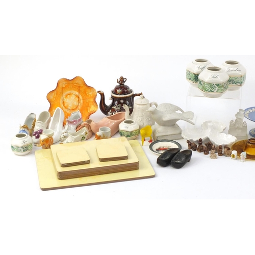 882 - China and glassware including Wedgwood, Carnival glass, Stuart crystal bowl, egg cups, porcelain sho... 